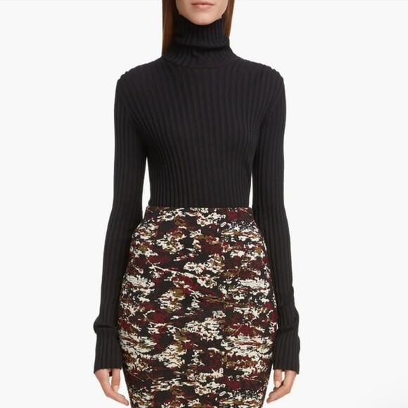 Victoria Beckham Polo Neck Top in Black Ribbed Knit Pullover Turtleneck Sweater - Picture 6 of 11